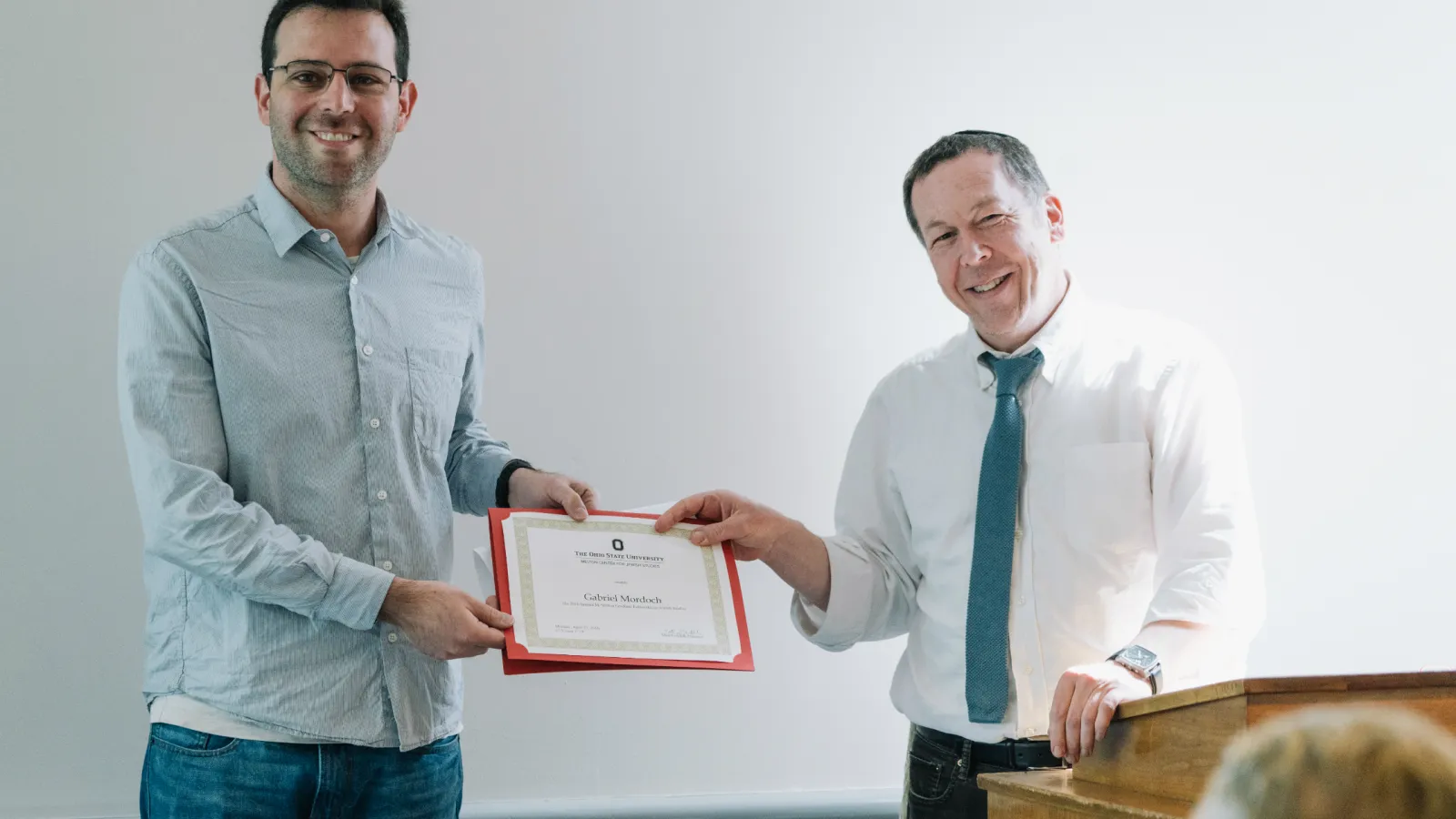 Gabriel Mordoch, past graduate fellowship recipient, with Professor Matt Goldish