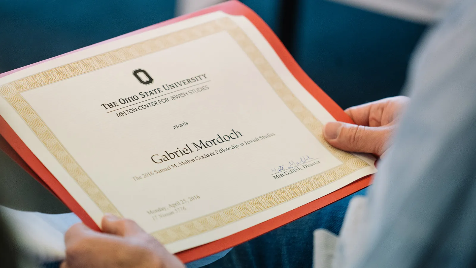 Scholarship award certificate