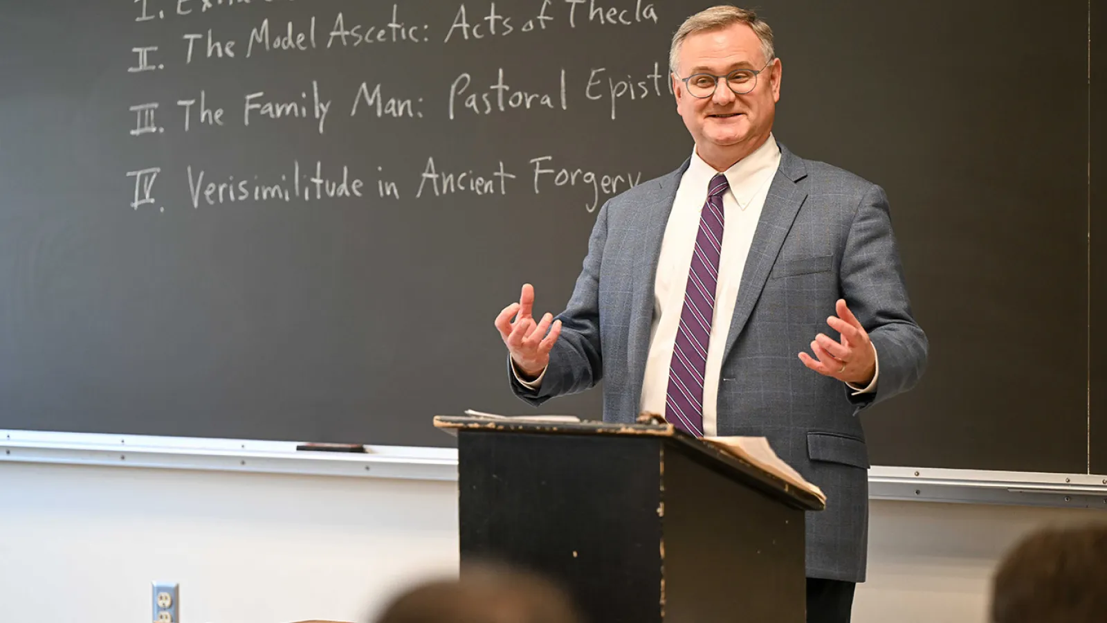 History professor Bert Harrill teaching class