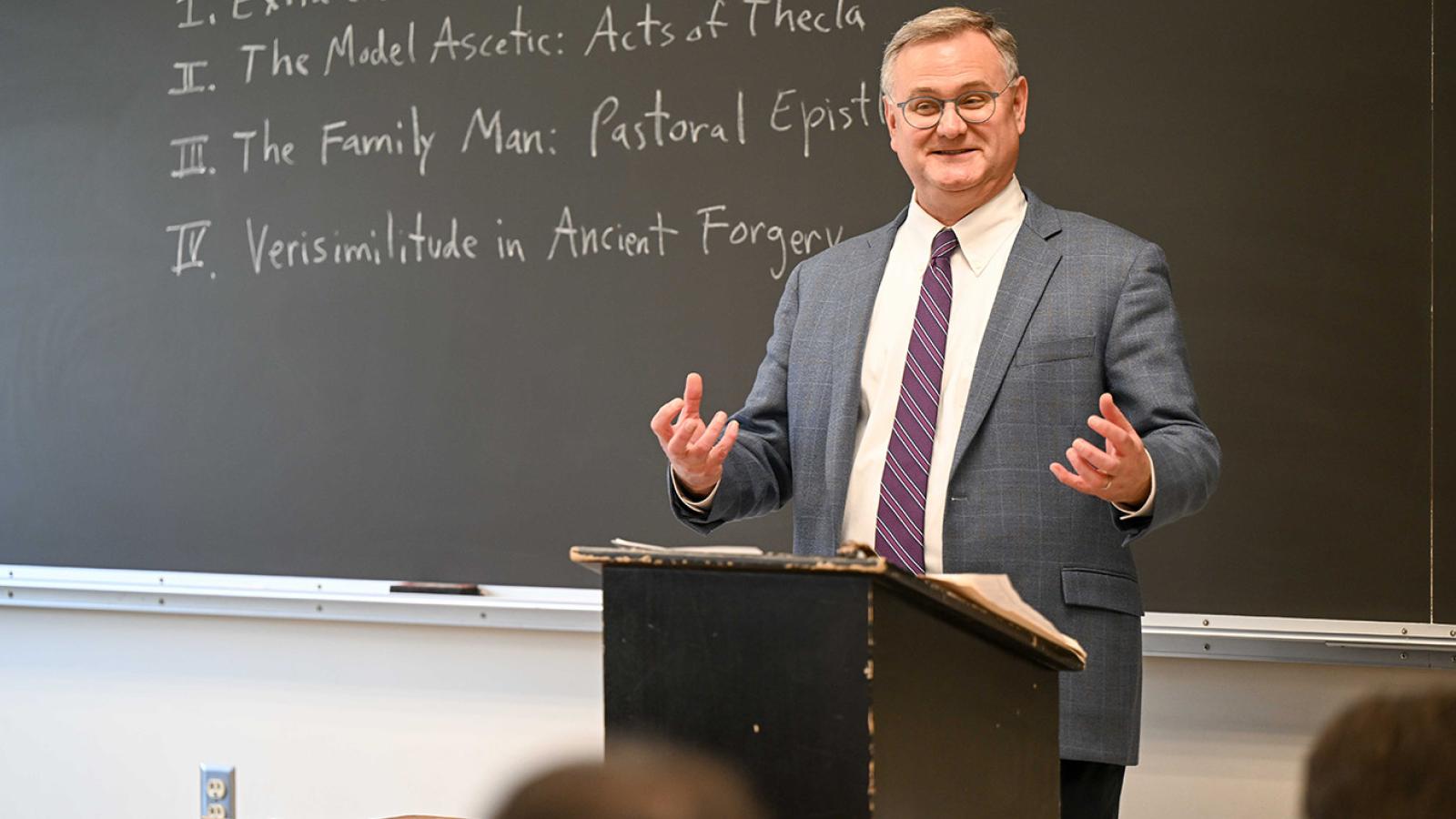 History professor Bert Harrill teaching class