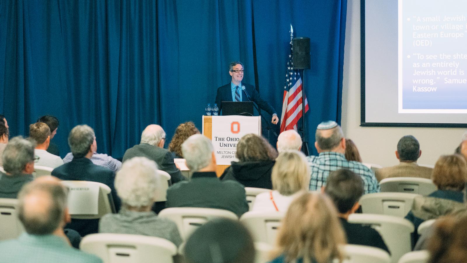 Professor David Myers and audience, 2018