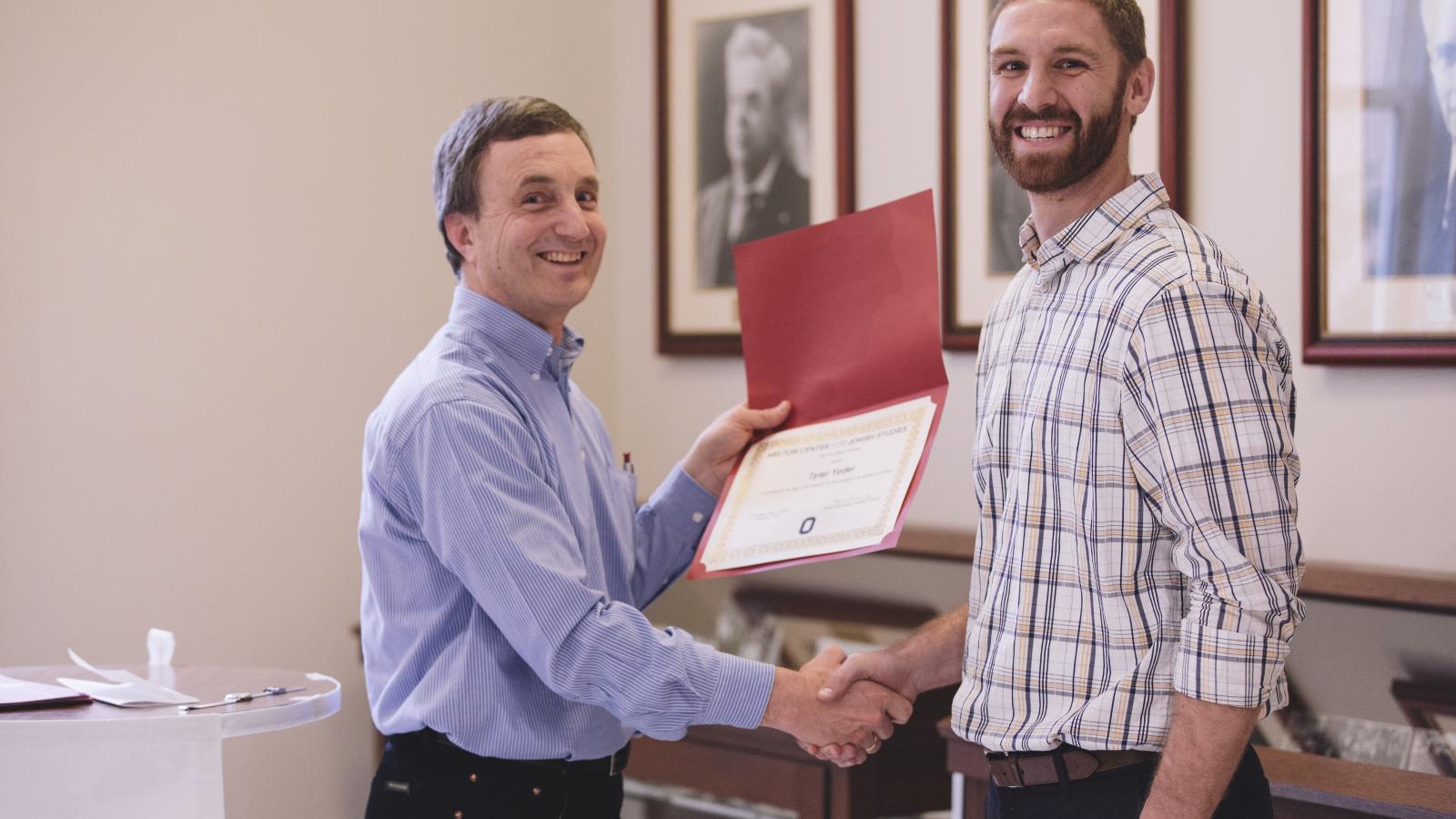 Professor Sam Meier with Tyler Yoder, the 2014 Samuel M. Melton Graduate Fellow